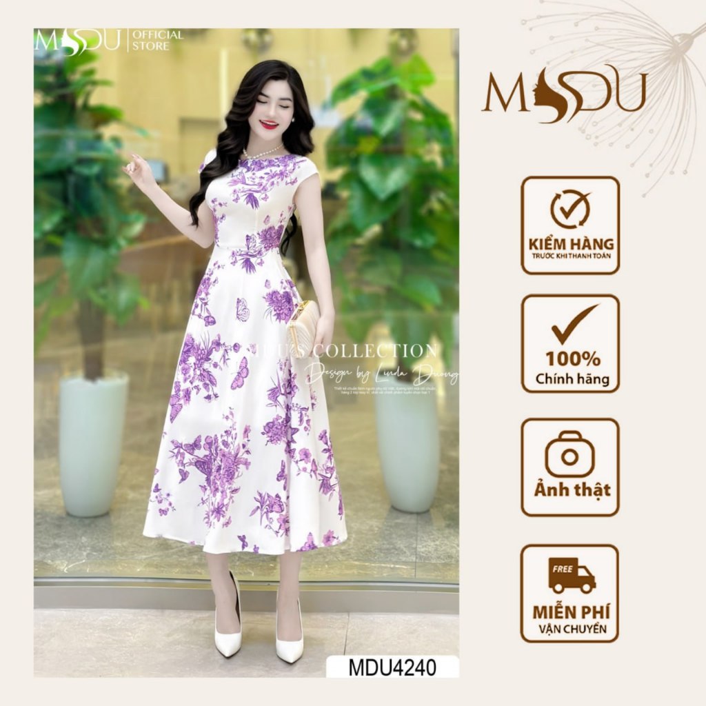 ชุดเดรสผ้าไหม MDU4240 ดีไซน์คอเรือบานหรูหราจาก MDU K22-D3-1