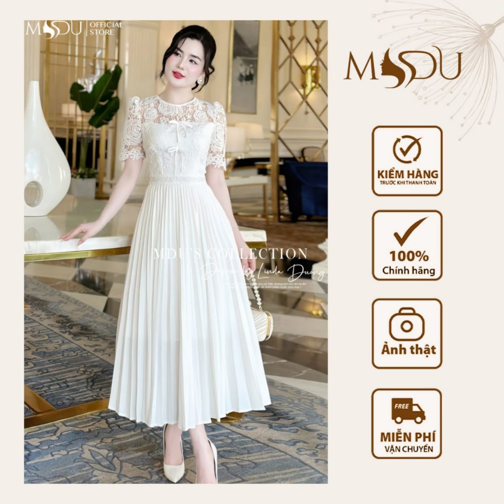Lady Dress MDU4428 ทรงบานพร้อมลูกไม้คอปกจีบมีสไตล์จาก MDU K29-D2-3