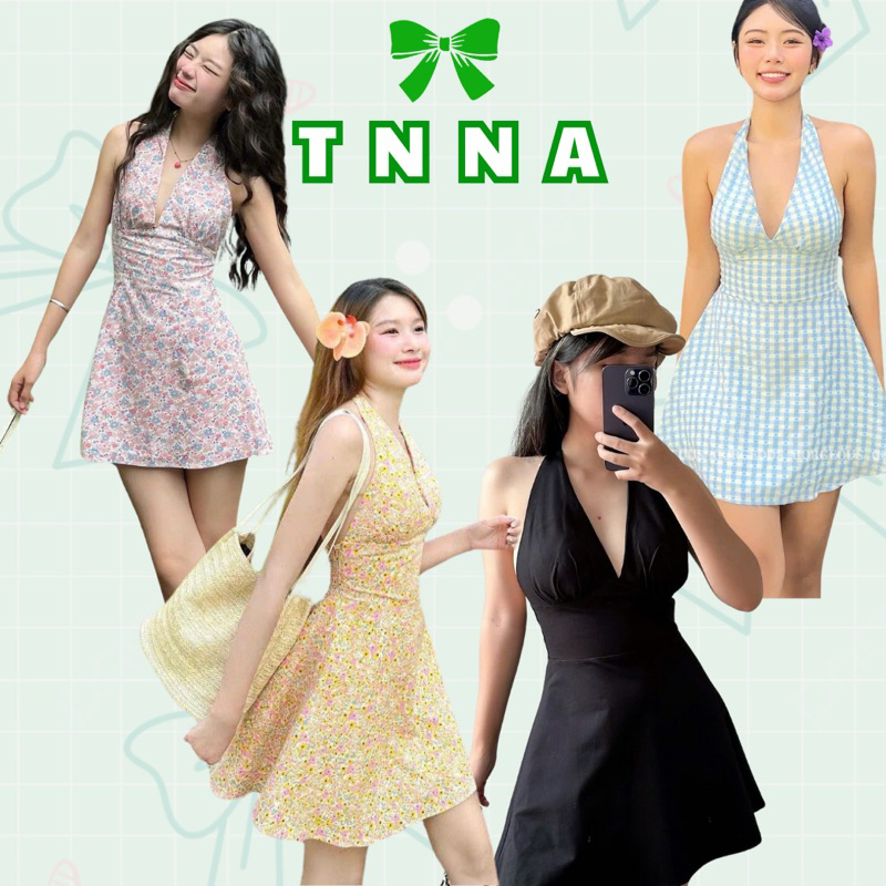 Tna_แอคทีฟ ชุดเดรสคล้องคอลายดอกไม้ฤดูร้อนสําหรับผู้หญิง