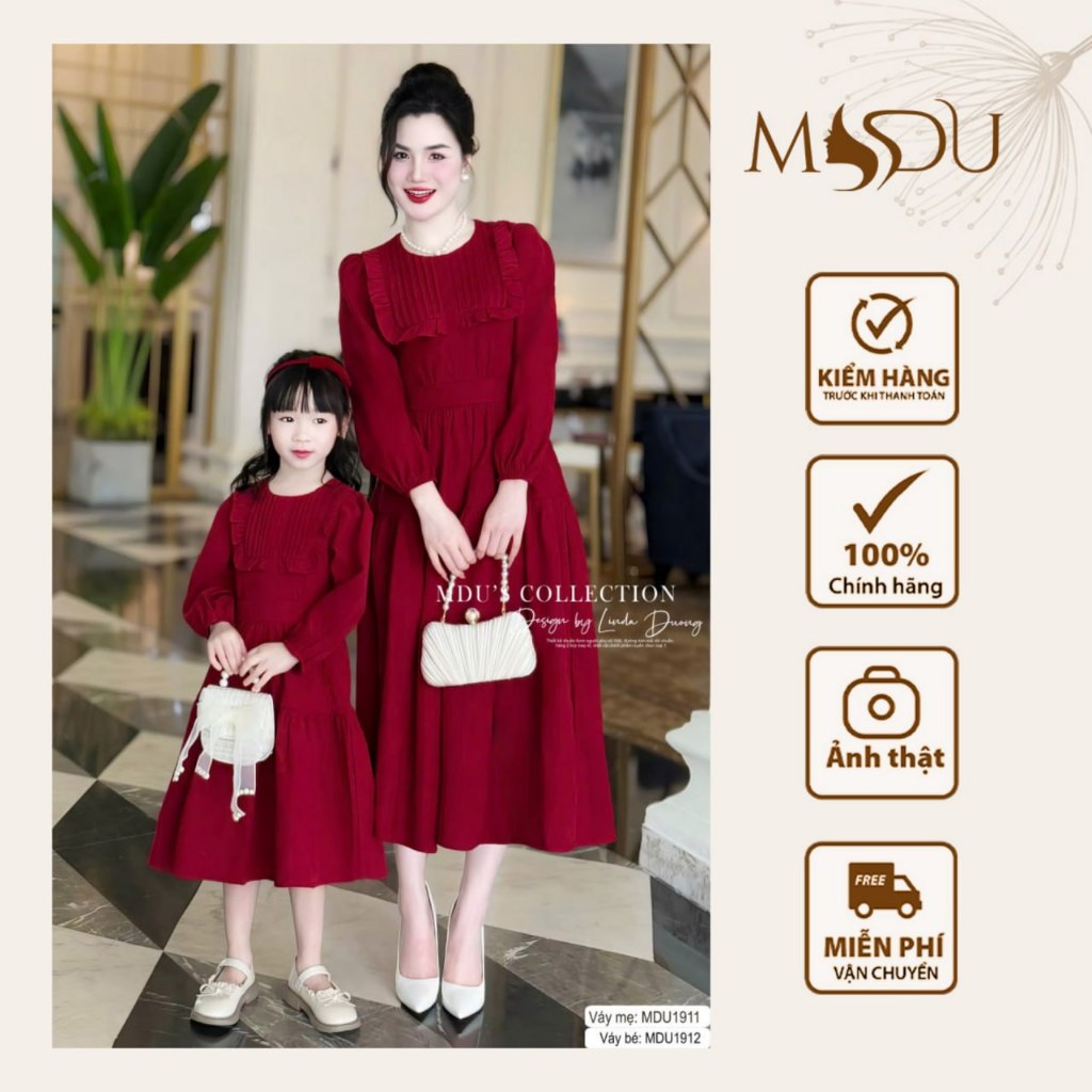 Lady Dress MDU1911 ดีไซน์แขนพัฟ กํามะหยี่คุณภาพสูงจาก MDU K60-D2-2