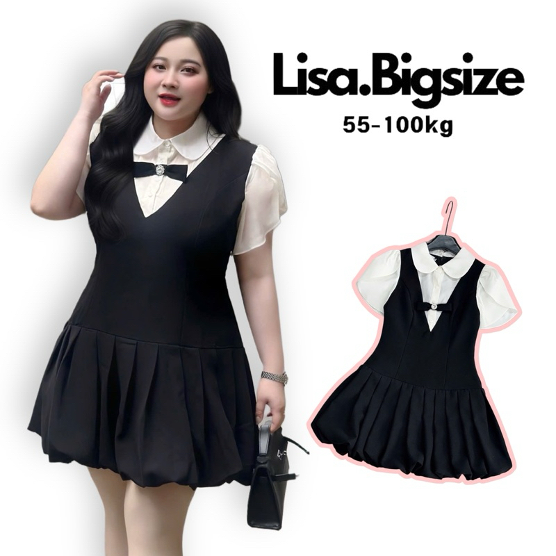 ชุดเดรสพลีทคอปกบัวสําหรับผู้หญิงแขนพอง 58-90กก. ออกงาน เดินไปตาม ไปทํางานปาร์ตี้ 58-90กก. Lisa.Bigsi