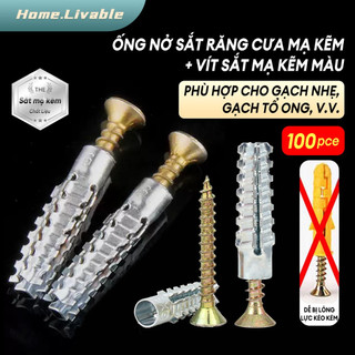 Bịch 50 cái áo nở sắt,vít nở đóng tường,xi kẽm răng cưa 6*32\5*30,Đi kèm vít chịu lực mạ kẽm màu