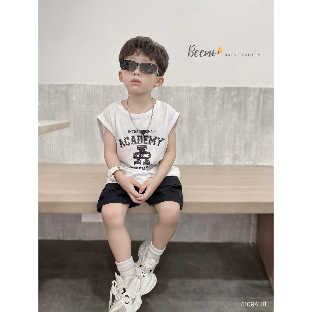 เสื้อกล้าม Beemo พิมพ์ลาย ACADEMY ผ้าคอตตอนเนื้อนุ่ม สําหรับไปโรงเรียน ออกไปข้างนอก สําหรับเด็กผู้ชา