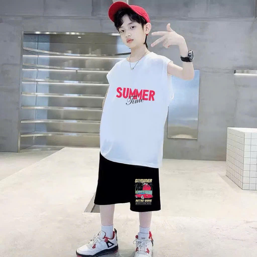Chan Chan SUMMER ชุดบอดี้สูทผ้าฝ้ายเย็น 4 ทิศทาง SUMMER TIME สําหรับเด็กผู้ชายตั้งแต่ 13-50กก.