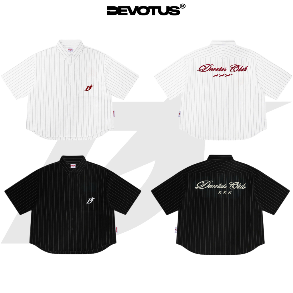 [ ใหม่ ] BOXY Form Plaid SHIRT แบรนด์ท้องถิ่น DEVOTUS - PINSTRIPE SHIRT 3D EMBROIDERED