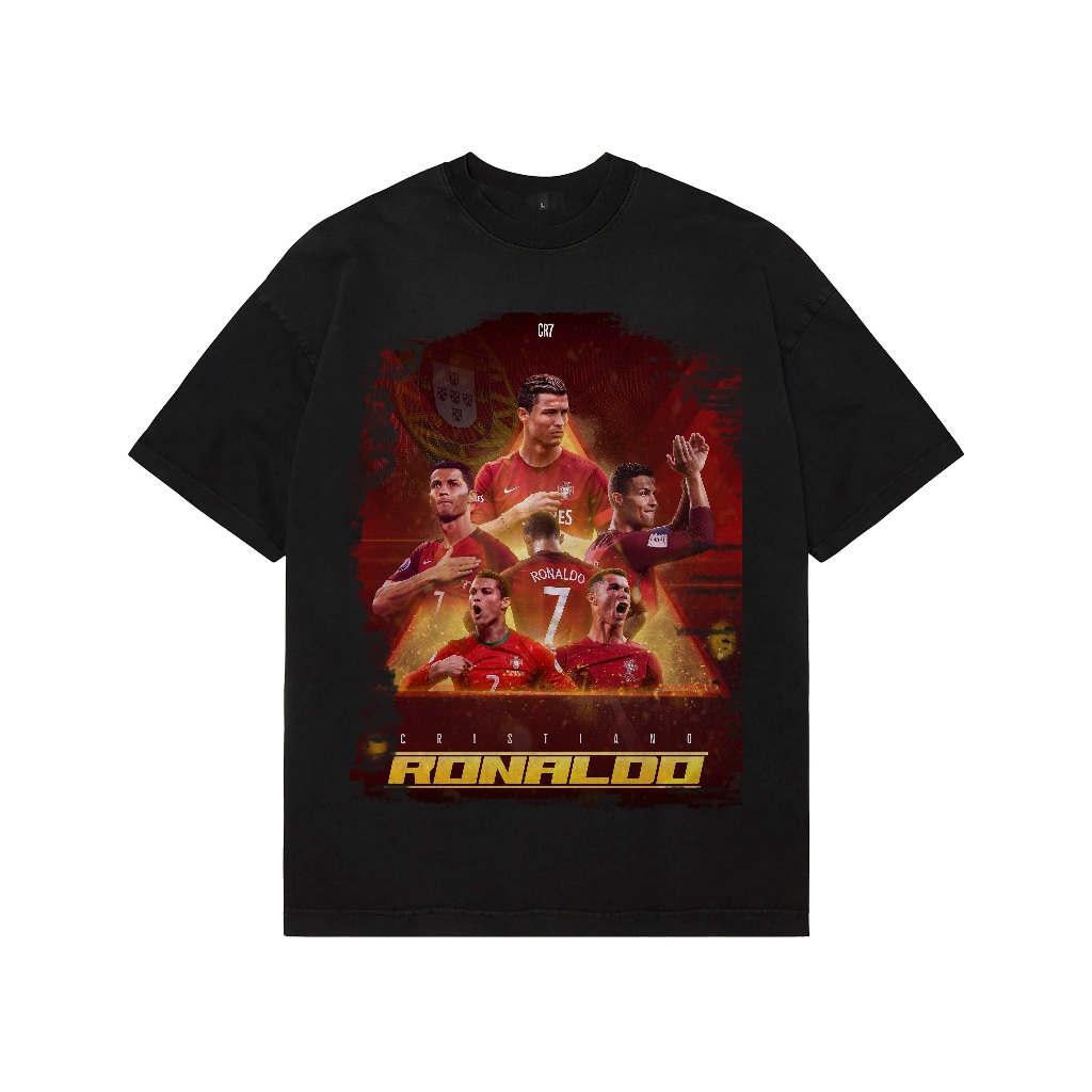 เสื้อยืด Unisex สีดํา Ronaldo สําหรับผู้ชายและผู้หญิง รูปแบบหลวม Cristiano Ronaldo_THS09012550
