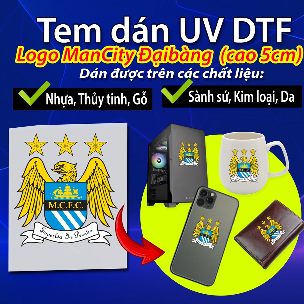 UV DTF แสตมป์ Man city Eagle logo Sticker สูง 5 ซม. สติ๊กเกอร์: พลาสติก แก้ว โลหะ หนัง พอร์ซเลน ไม้ 