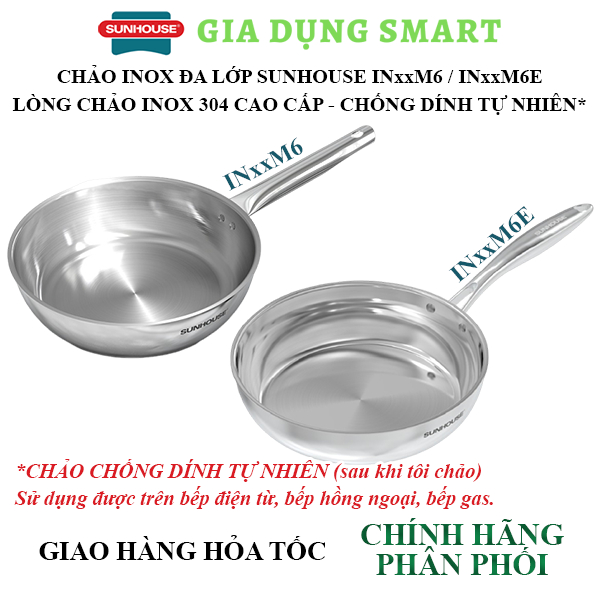 Sunhouse กระทะสแตนเลสหลายชั้น IN26M6E, IN26M6 ทุกขนาดตั้งแต่ 16cm ถึง 28cm - กระทะก้นแม่เหล็กสําหรับ