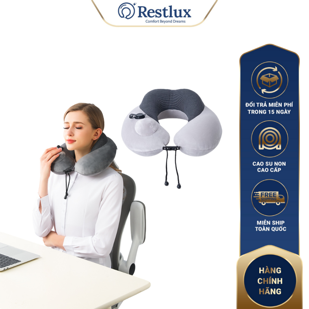 RESTLUX หมอนรองคอรูปตัว U พองได้เองรองรับคอแบบพับได้สําหรับเดินทาง - RGC11