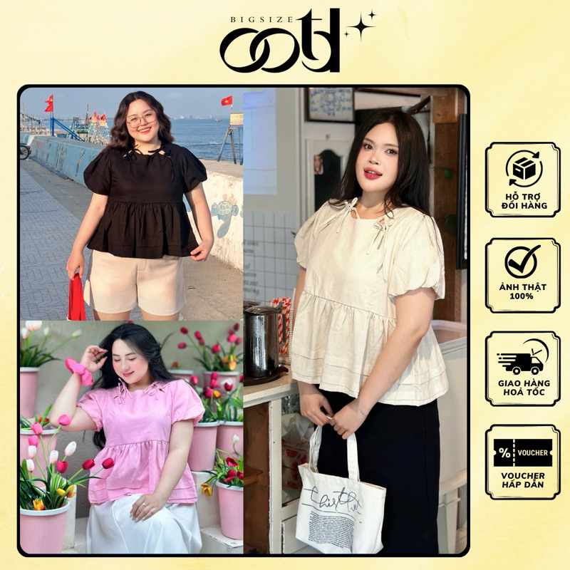 เสื้อเชิ้ต babydoll ขนาดใหญ่ของผู้หญิงคอผูกโบว์ [OOTD BIGSIZE]