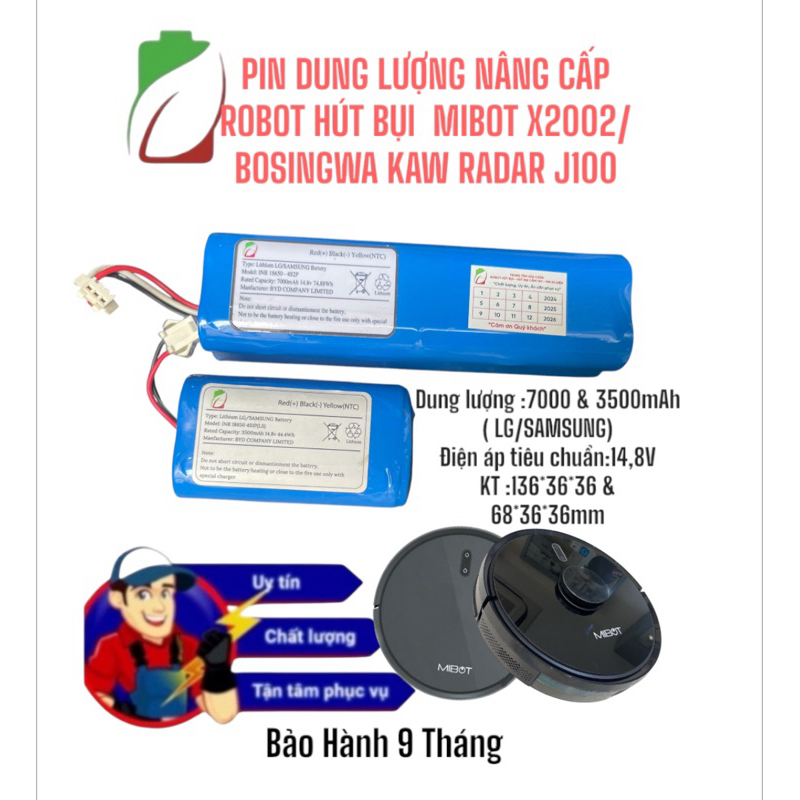 ROBOT VACUUM CLEANER แบตเตอรี่ MIBOT X 2022, BOSINGWA KAW RADAR J100 STANDARD LG/SAMSUNG 9 MONTHS