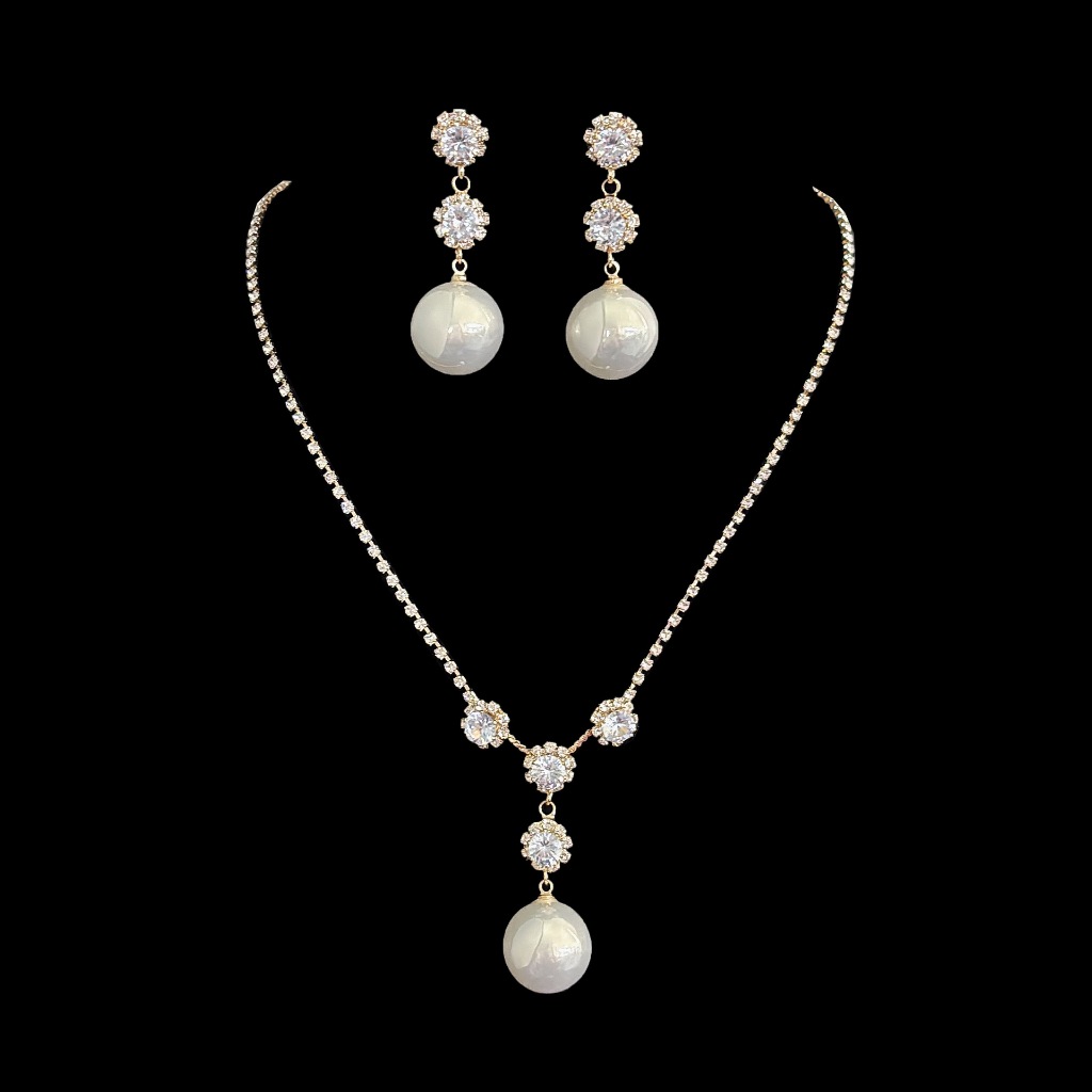 ชุดต่างหูและสร้อยคอสําหรับผู้หญิงพร้อมไข่มุกสีเหลืองคุณภาพสูง BPK 864