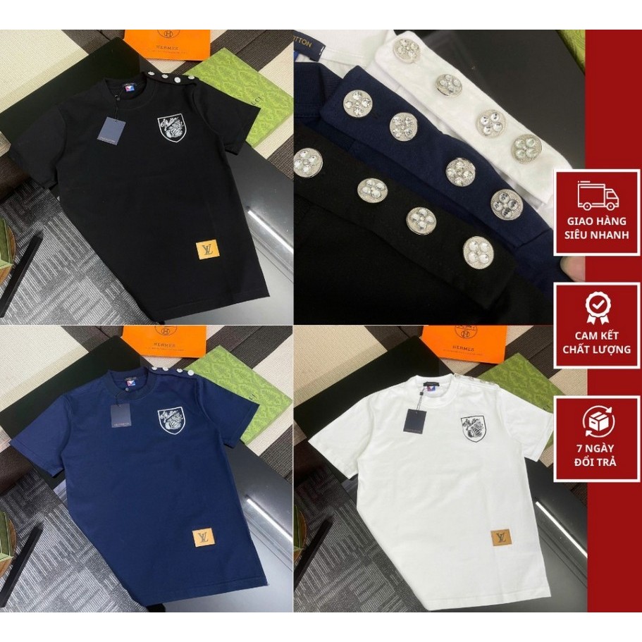 LV เลเวล เสื้อยืดผู้ชายโลโก้ไหล่-เสื้อยืด ไม่จํากัดเพศ สําหรับผู้ชายและผู้หญิงผ้าฝ้ายนุ่มและคุณภาพสู