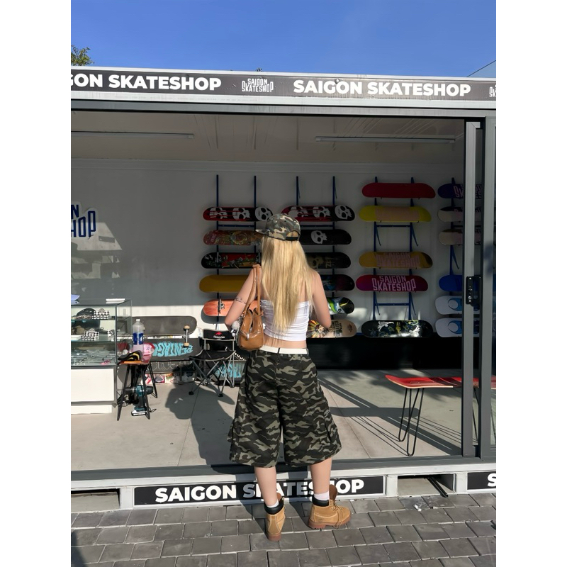 กางเกงขาสั้น camo สีกากี CHOSEN STUDIO กางเกงขาสั้น camo สีกากี unisex