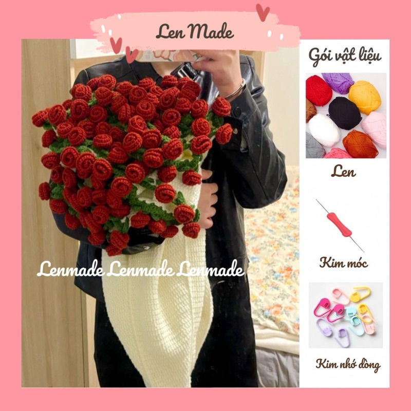 ชุด ทําเอง แพคเกจวัสดุการขัดตัวเอง ดอกไม้ BOUQUET BLANKET ที่ไม่ซ้ํากันของขวัญถักมือเส้นด้ายขนสัตว์เ