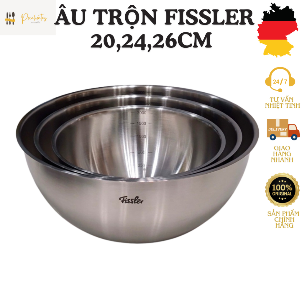 FISSLER FL401 ชามผสม ชามสแตนเลส 304 3 ใบ ชุด ชามผสมสแตนเลส 3 ใบ ชามสแตนเลส FISSLER 20cm, 24cm, 28cm