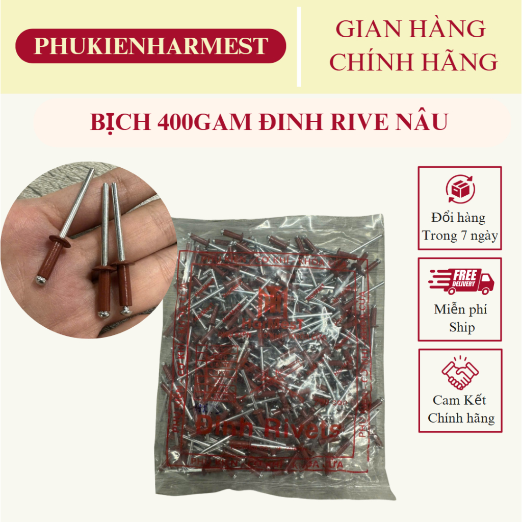 ถุงขนาด 400 กรัม xingfa BROWN Rive Nails ขนาด 3x10 / 3x12 / 4x10 / 4x12 ใช้สําหรับหลังคาเหล็กลูกฟูก 