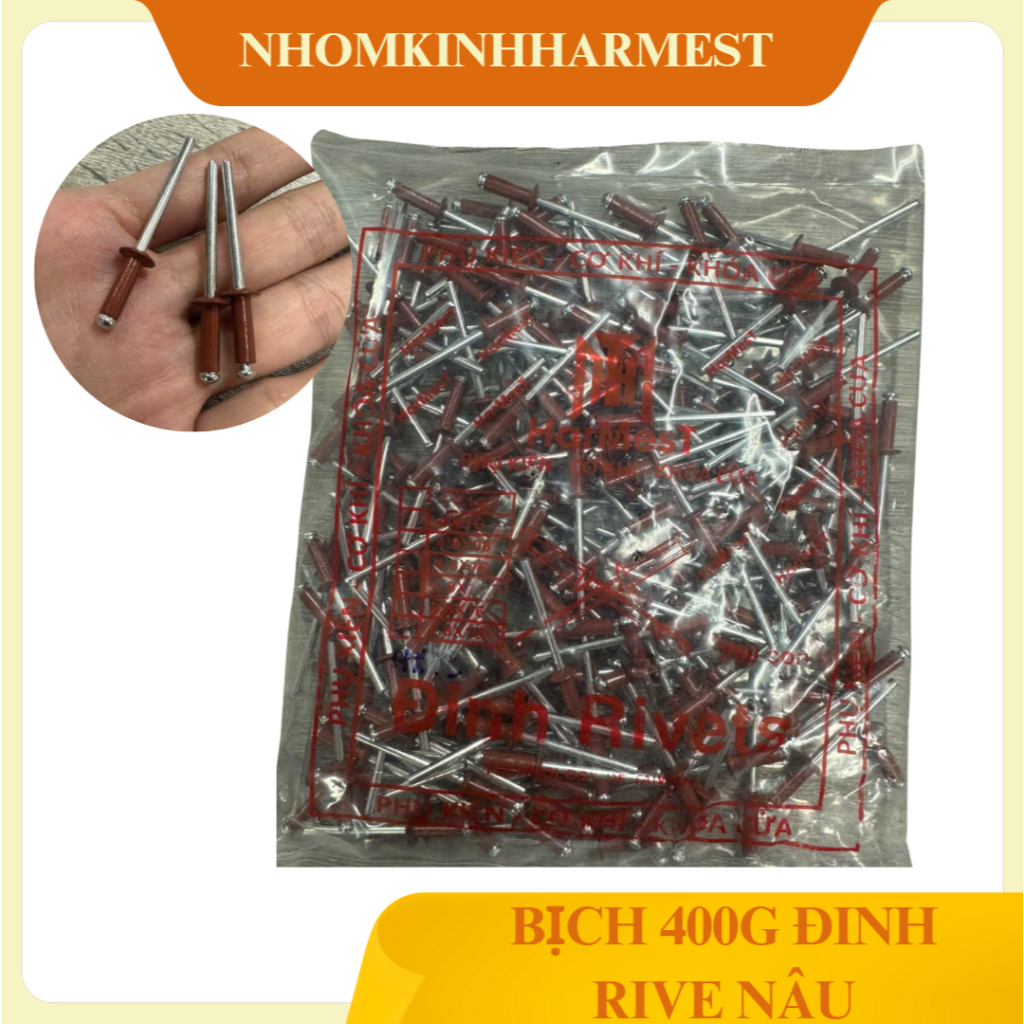 ถุงขนาด 400 กรัม xingfa BROWN Rive Nails ทุกขนาด: 3x10 / 3x12 / 4x10 / 4x12 ใช้สําหรับหลังคาเหล็กลูก