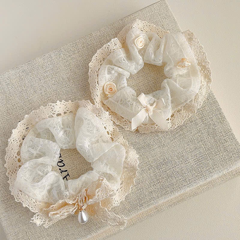 Elegant Princess White Lace Retro Scrunchies RR3