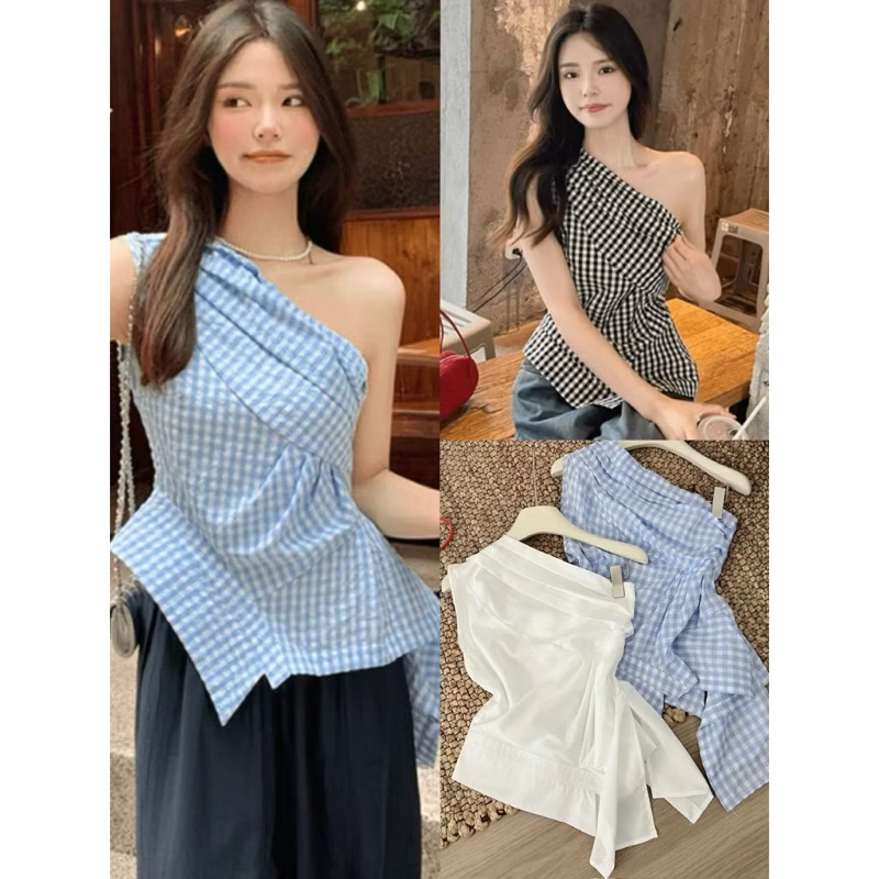 SUPER BEAUTIFULZUL เสื้อเบลาส์เปิดไหล่ CROSS-LAP - 3 สีสําหรับผู้หญิง