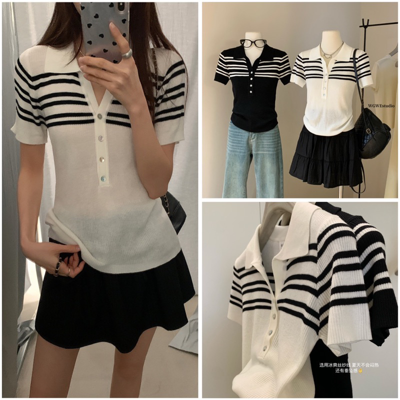 NHY.studio /WGWE/ เสื้อโปโลไหมพรมถักกระดุมหน้าอก