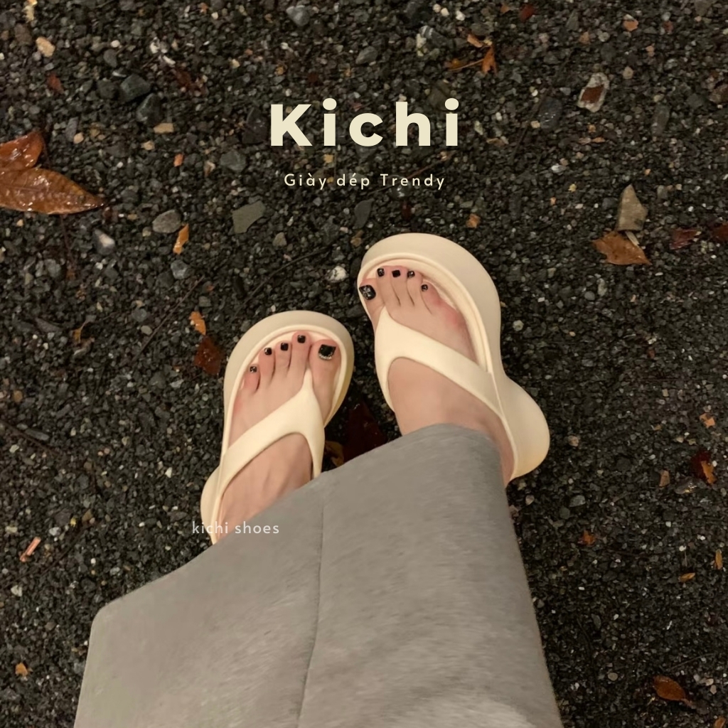KICHI รองเท้าแตะทําจาก EVA พื้นรองเท้าสูง 6 ซม. รองเท้าแตะส้นเตี้ยสําหรับผู้หญิงไปชายหาด viber ฤดูร้