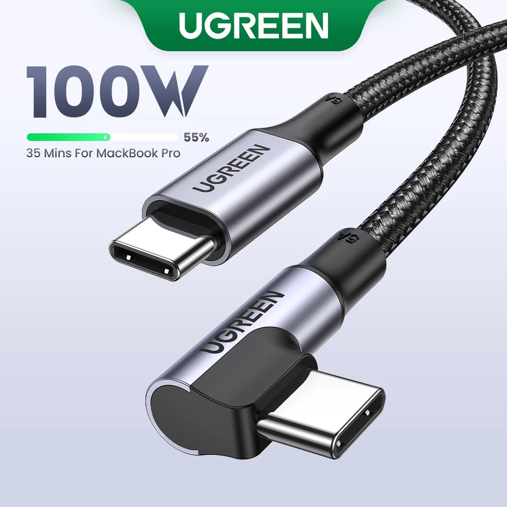 UGREEN 100W 60W 1m 2m 90 องศาพับ Type-C สายชาร์จเร็ว CC US334 สาย C ถึง C70645