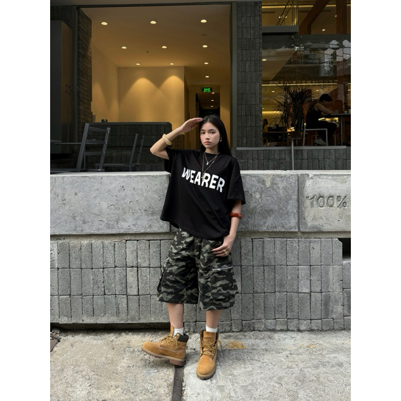 กางเกงขาสั้น camo สีกากี CHOSEN STUDIO กางเกงขาสั้น camo สีกากี unisex