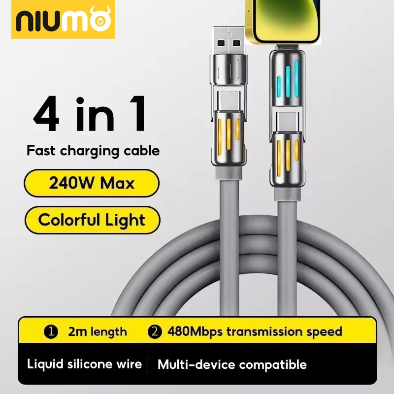 สายชาร์จเร็ว NIUMO 4-in-1, สายชาร์จเร็วสุด 65W การชาร์จมาตรฐานสําหรับอุปกรณ์ iphone และ Android ทุกร
