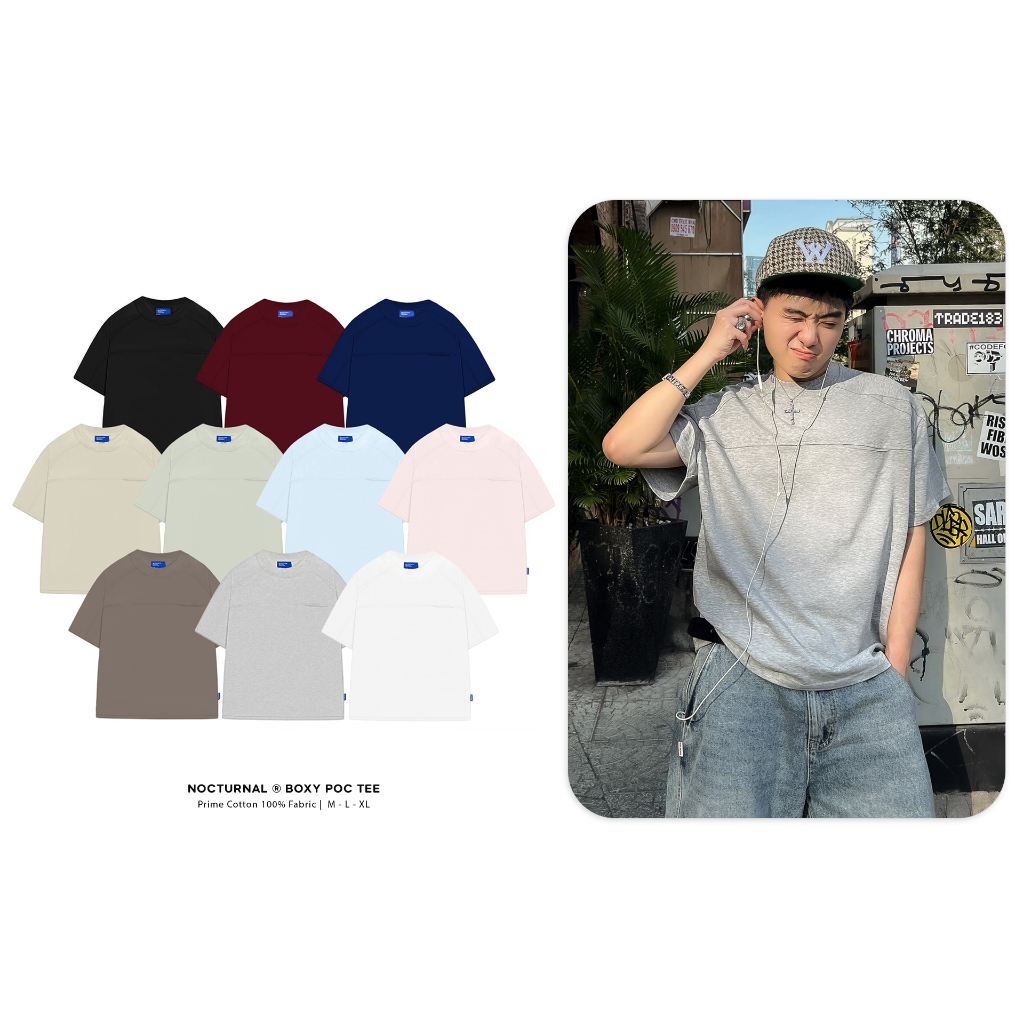 รูปแบบ Boxy NOCTURNAL Boxy Poc Tee ผ้าฝ้าย 100% เย็บปักถักร้อยสีพาสเทลผู้ชายผู้หญิง Unisex Localbrand
