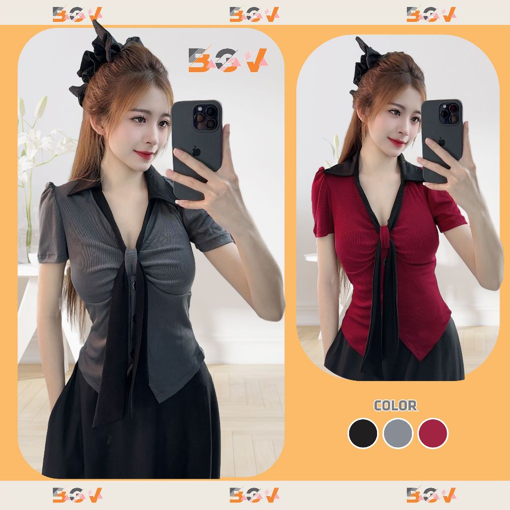 BGV_เสื้อยืดคอปกเยอรมัน TCD01 - สีดํา/เทา/แดง - Size XS/S/M/L