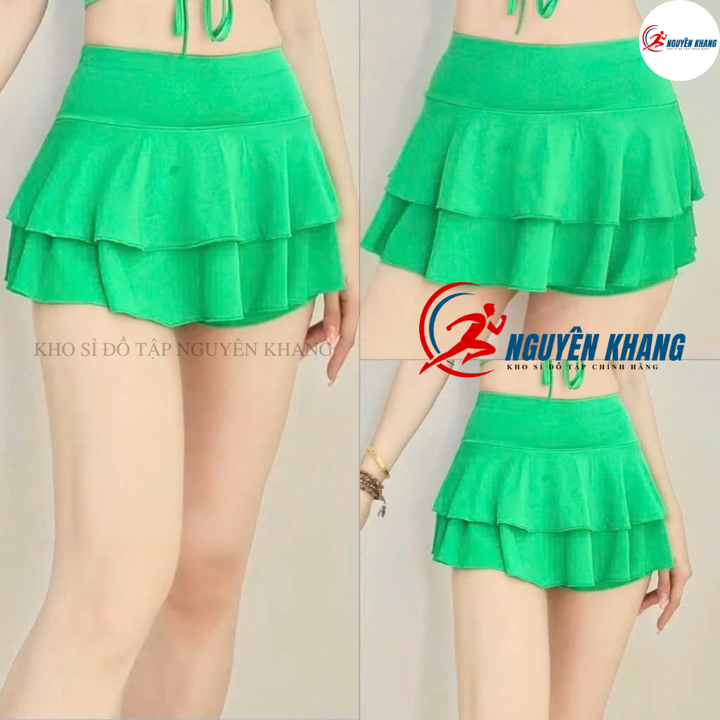 กระโปรงกีฬาบาน2ชั้นผ้ายืด4ทาง2ชั้นสําหรับยิมโยคะแอโรบิกสวมใส่