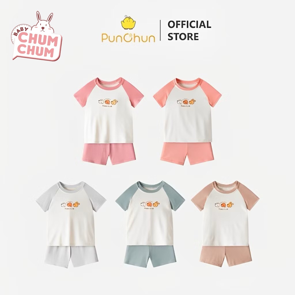 [BABY CHUMCHUM x Puchun] ชุดเสื้อผ้าลูกสุนัข Raglan ขนปุยสําหรับทารกตั้งแต่ 3 เดือน - 5 ปี PUNCHUN S