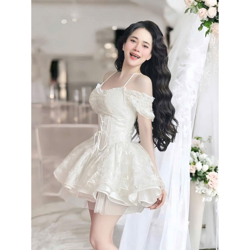 BECHIC taft เดรสบานมีตาข่ายและเดรสเปิดไหล่ลูกไม้สําหรับออกไปปาร์ตี้วิบวับหรูหรา