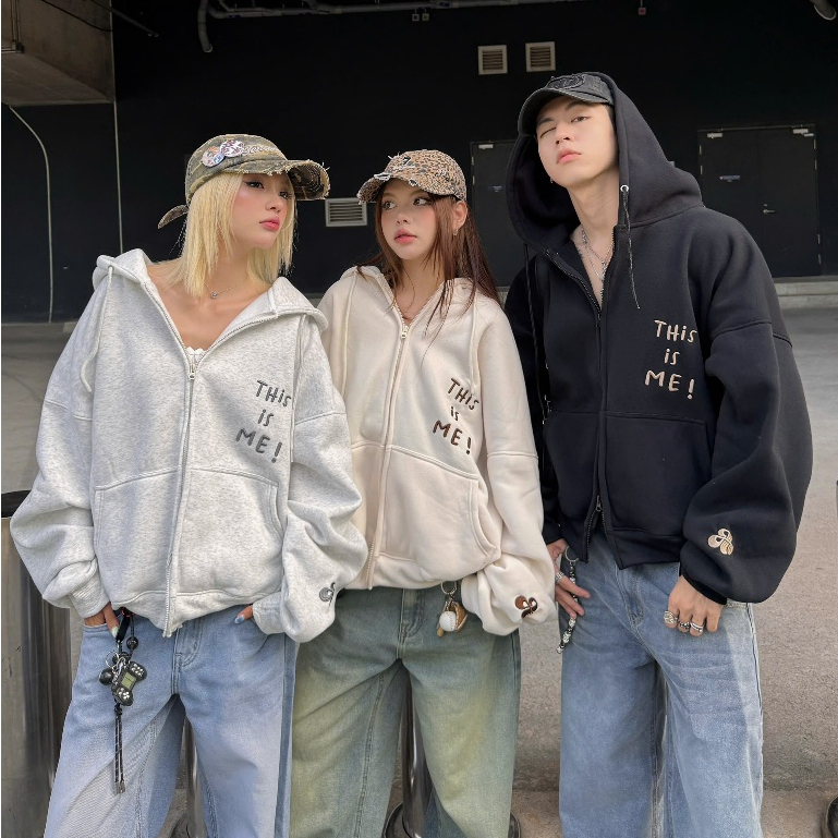 [Collection 2025] AB HOUSE - Boxy CARE เสื้อแจ็คเก็ตมีฮู้ดมีซิปผ้าฟลีซสําหรับผู้ชายและผู้หญิง