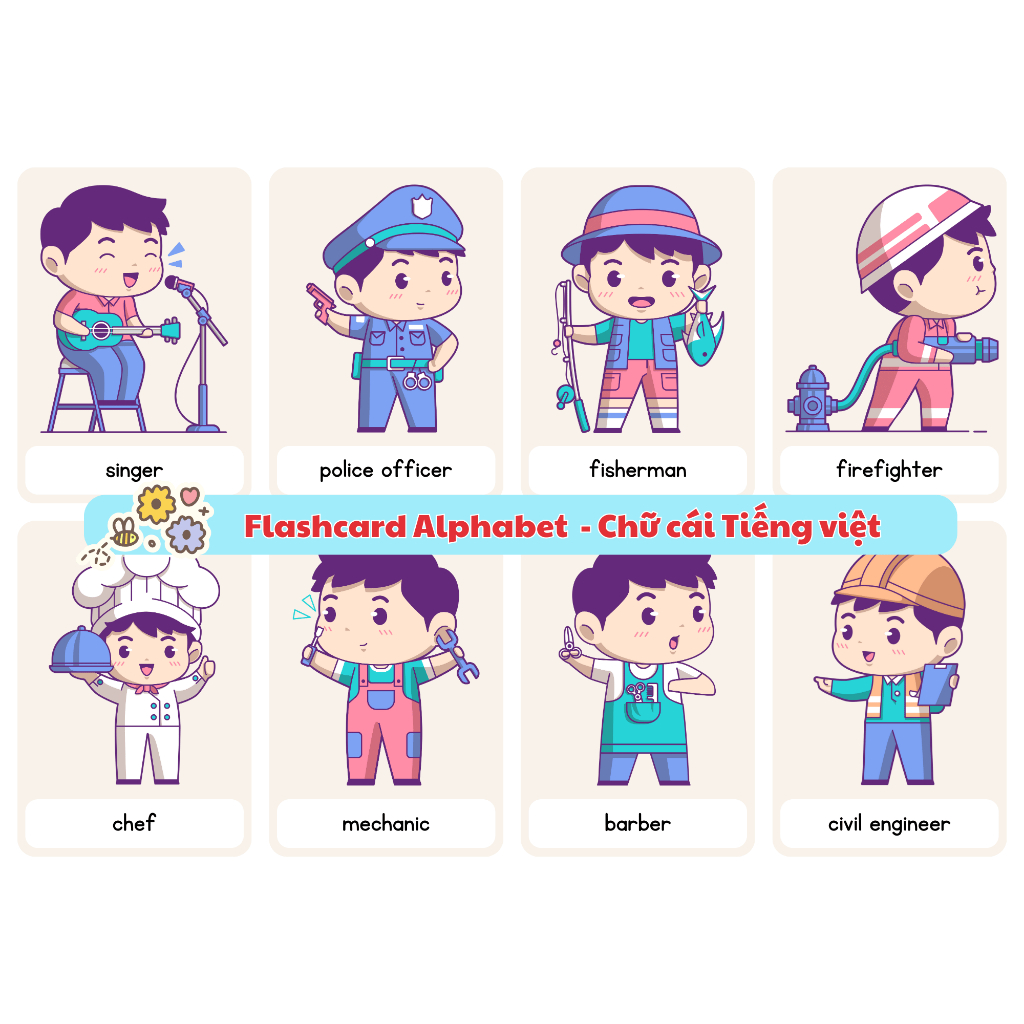 ชุดการ์ดวัสดุการเรียนรู้แบบเคลือบพลาสติก 24 ชิ้น - 24 JOBS VOCABULARY - แฟลชการ์ดอาชีพ - วัสดุการเรี