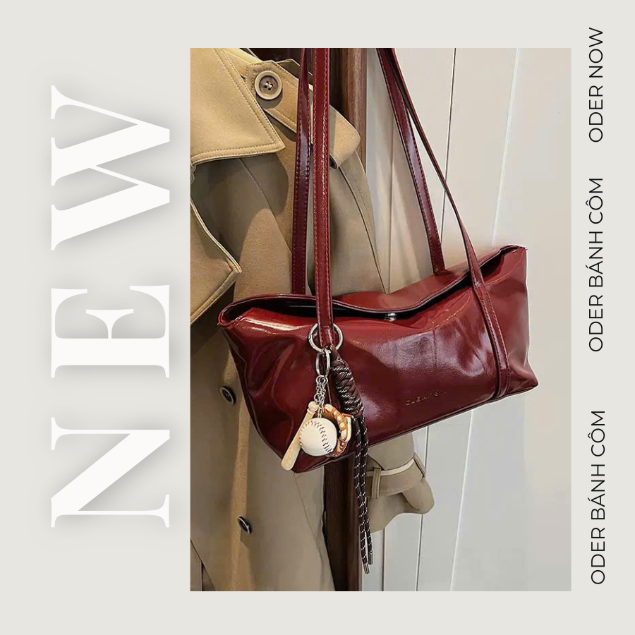 (Oder item) กระเป๋าถือผู้หญิงหนังมันเงาแฟชั่นออฟฟิศพร้อมเครื่องราง