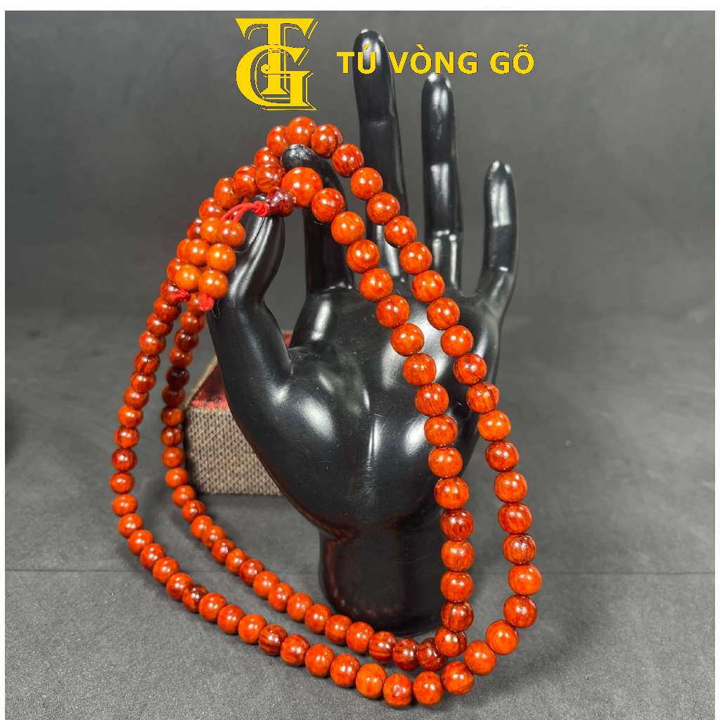 สร้อยข้อมือไม้มังกรเลือดโปร่งแสง 108 ลูกปัด 6/8 มม. - สร้อยข้อมือลูกประคําสําหรับผู้ชายและผู้หญิง| T
