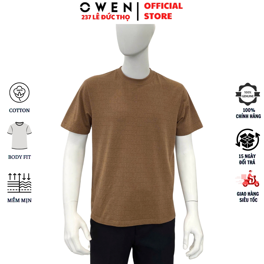 OWEN TSN เสื้อยืดคอกลมแขนสั้นผู้ชาย253671 เสื้อยืด Body fit สีน้ําตาล ผ้าคอตตอนเนื้อนุ่มคุณภาพสูง