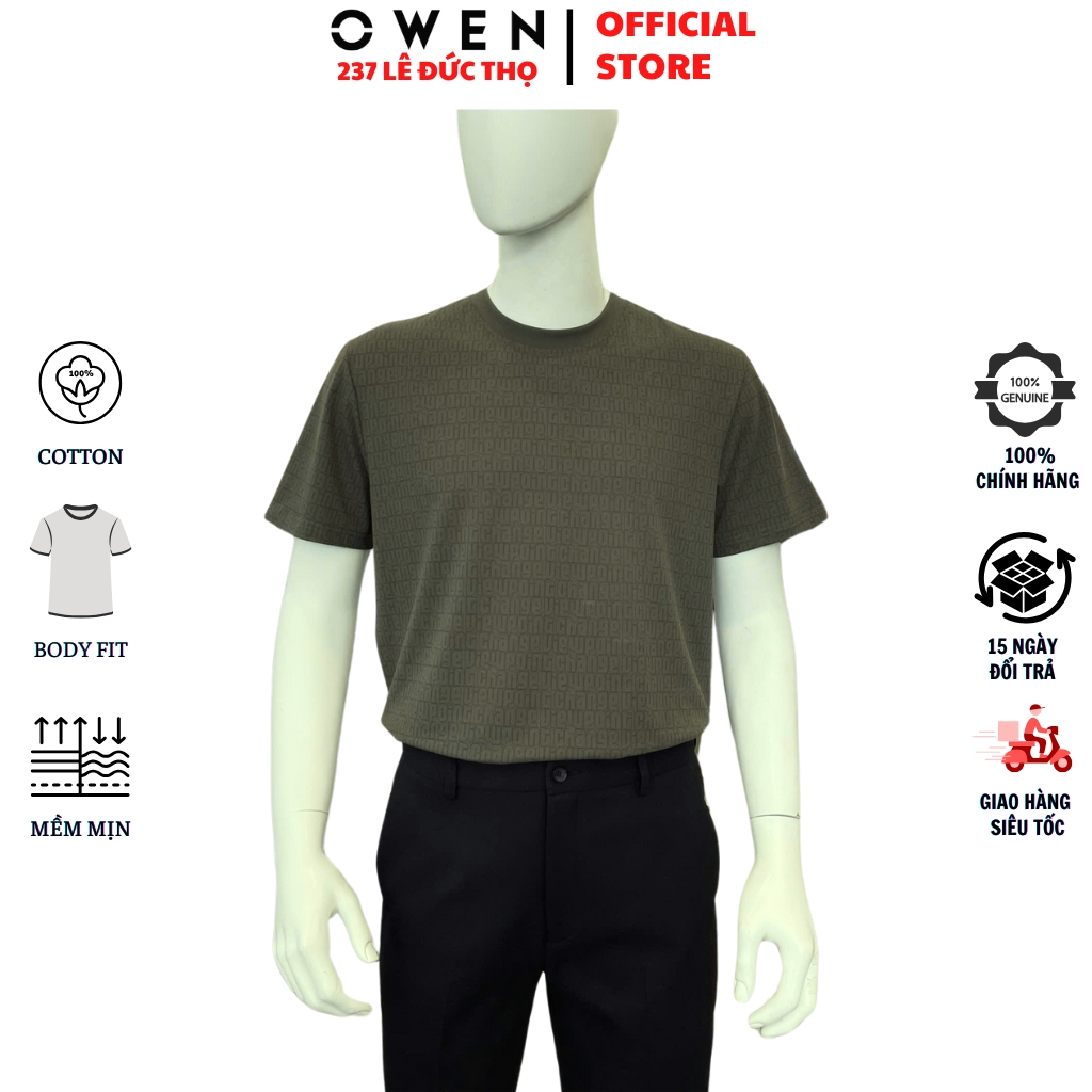 OWEN TSN เสื้อยืดคอกลมแขนสั้นผู้ชาย253674 เสื้อยืดบอดี้ฟิต สีมอส ผ้าคอตตอนนิ่มคุณภาพสูง