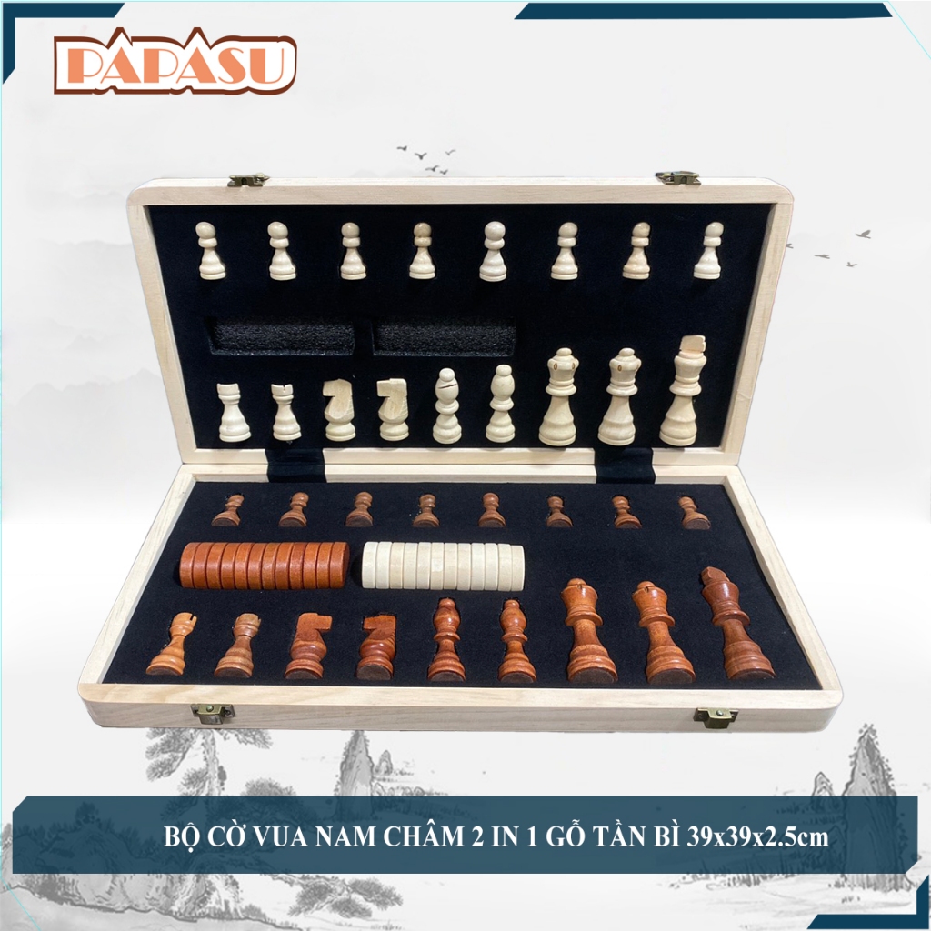 ชุดหมากรุก Ash Wood Magnetic 2-in-1 คุณภาพ โต๊ะพับ 39x39x2.5 -