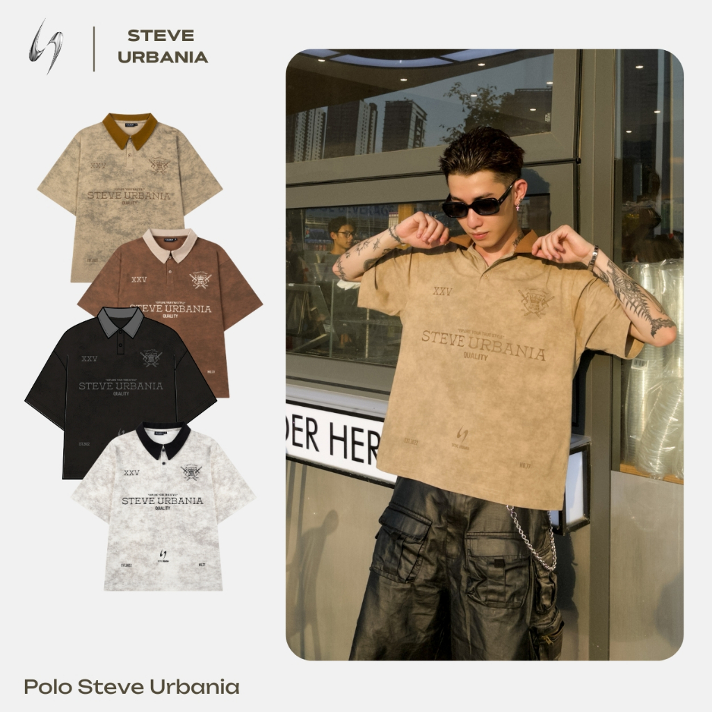 Local Brand STEVE URBANIA เสื้อโปโลแขนสั้นผู้ชายและผู้หญิง ผ้าฝ้ายซัก เสื้อโปโลสไตล์สตรีท - PL01