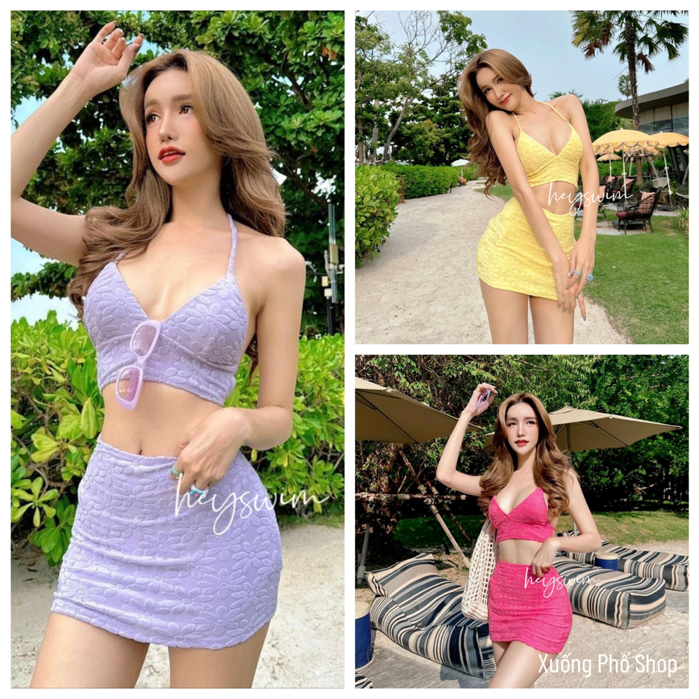 (NEAR QUALITY) ชุดว่ายน้ําผู้หญิง Set บิกินี่ 3 ชิ้น พร้อมกระโปรง สไตล์เกาหลีหวาน SE9