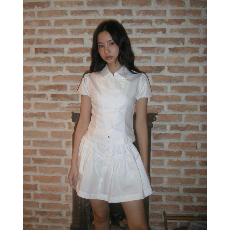 JIWOO SET - เสื้อเชิ้ตและกระโปรงผ้าฝ้าย Miyou