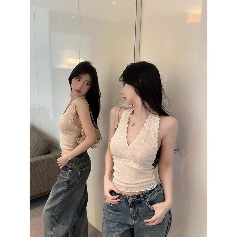 Available SM Cream - เสื้อสายเดี่ยวตาข่ายมีซับใน 821