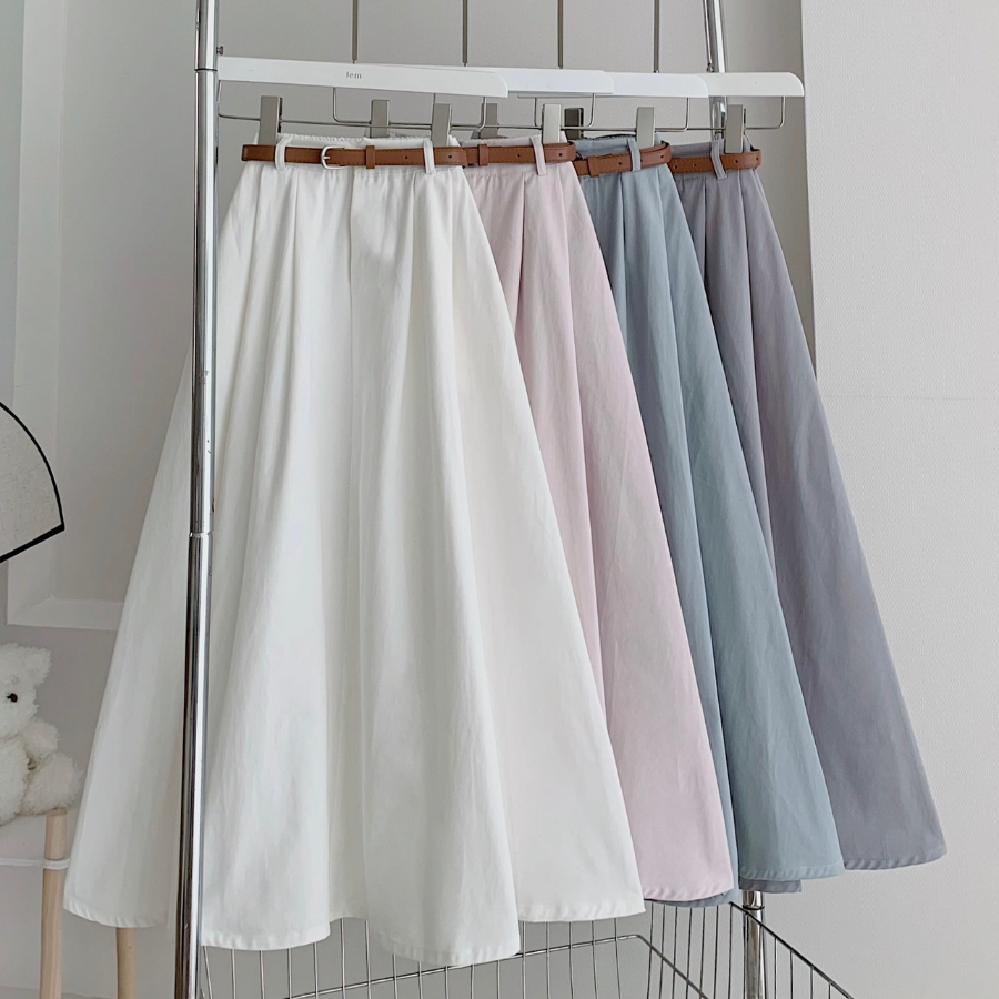 WIDE A-FORM LONG SKIRT IN MULTI-COLOR KAKI FABRIC - JEMCLOSET - DANE - 3482
