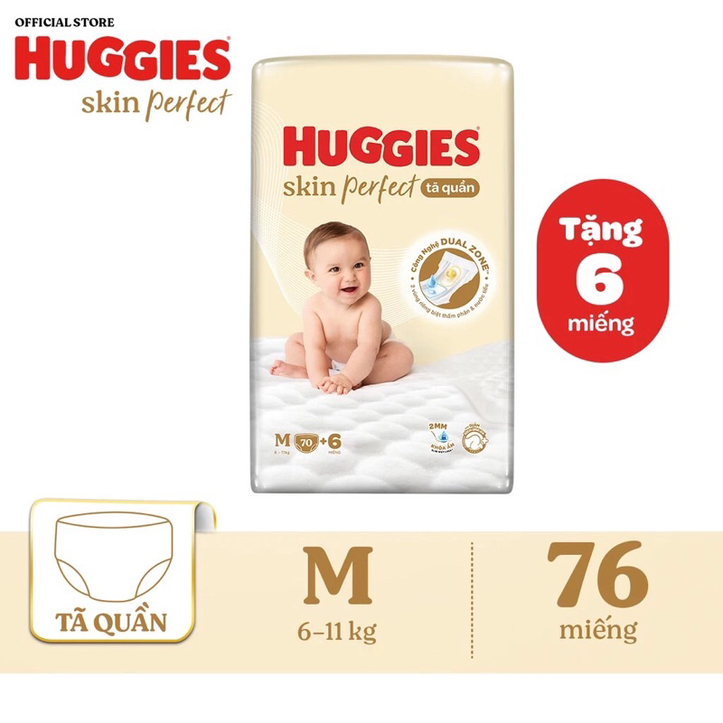 New Huggies skin care Melaleuca Diapers - M70+6/L60+6/XL52+6/XXL48+6 (ฟรีชิ้น)