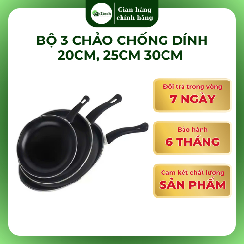 Ztech - ชุดกระทะไม่ติดกระทะพรีเมี่ยม 3 ชิ้น 20ซม. 25ซม. 30ซม.