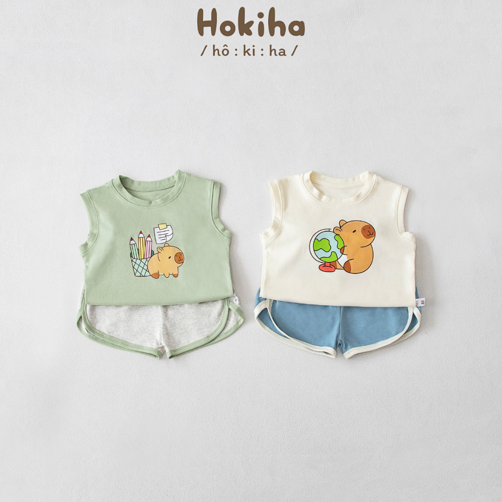 Hokiha baby ชุดสามชิ้นทรง Capybara น่ารัก ผ้าคอตตอน bozip นุ่ม โปร่ง ไซส์ตั้งแต่ 8-17kg B102