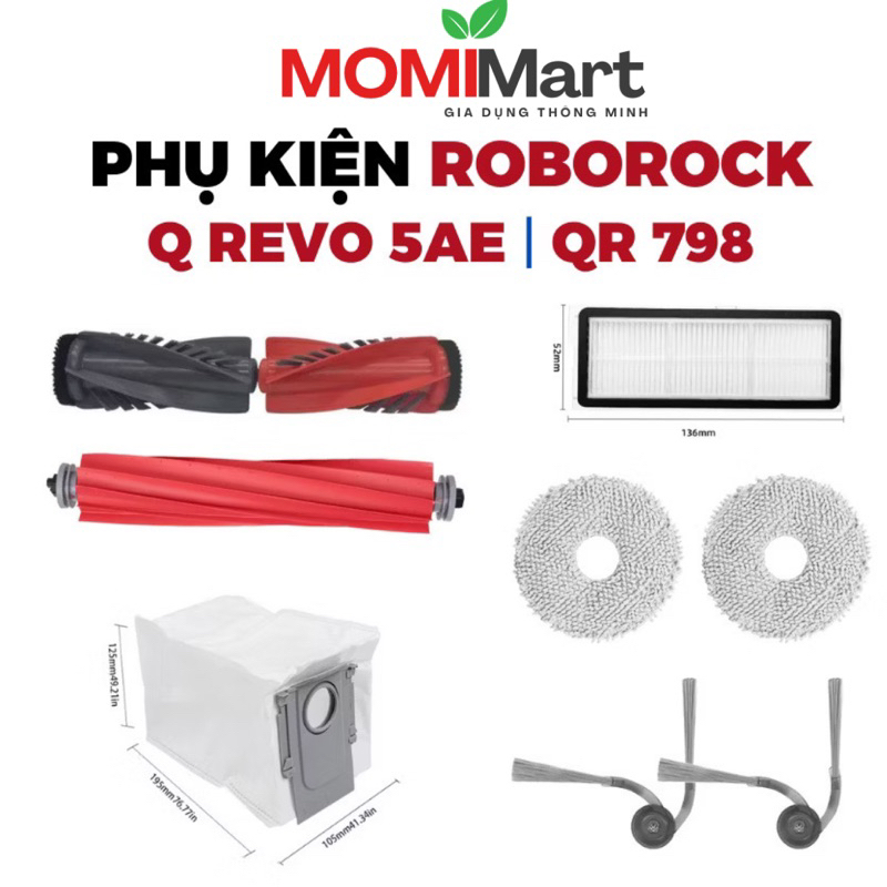 อุปกรณ์เสริมเครื่องดูดฝุ่นหุ่นยนต์ Roborock QR 798, Q Revo 5AE, Qrevo Edge, Edge 5V1 ผ้าเช็ดตัว, ถุง